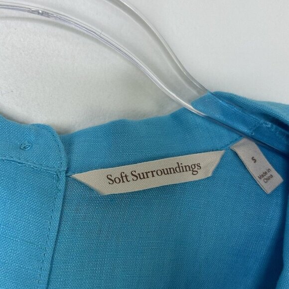 Soft Surroundings Linen Tunic Top Womens Size Small Blue Button Back - Picture 4 of 10